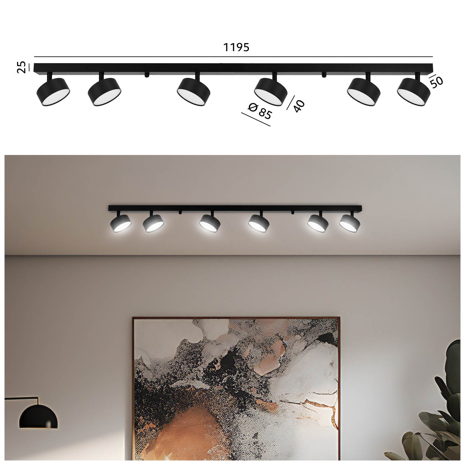 Lampa sufitowa natynkowa 6x GX53 czarna regulowana - LAITICA