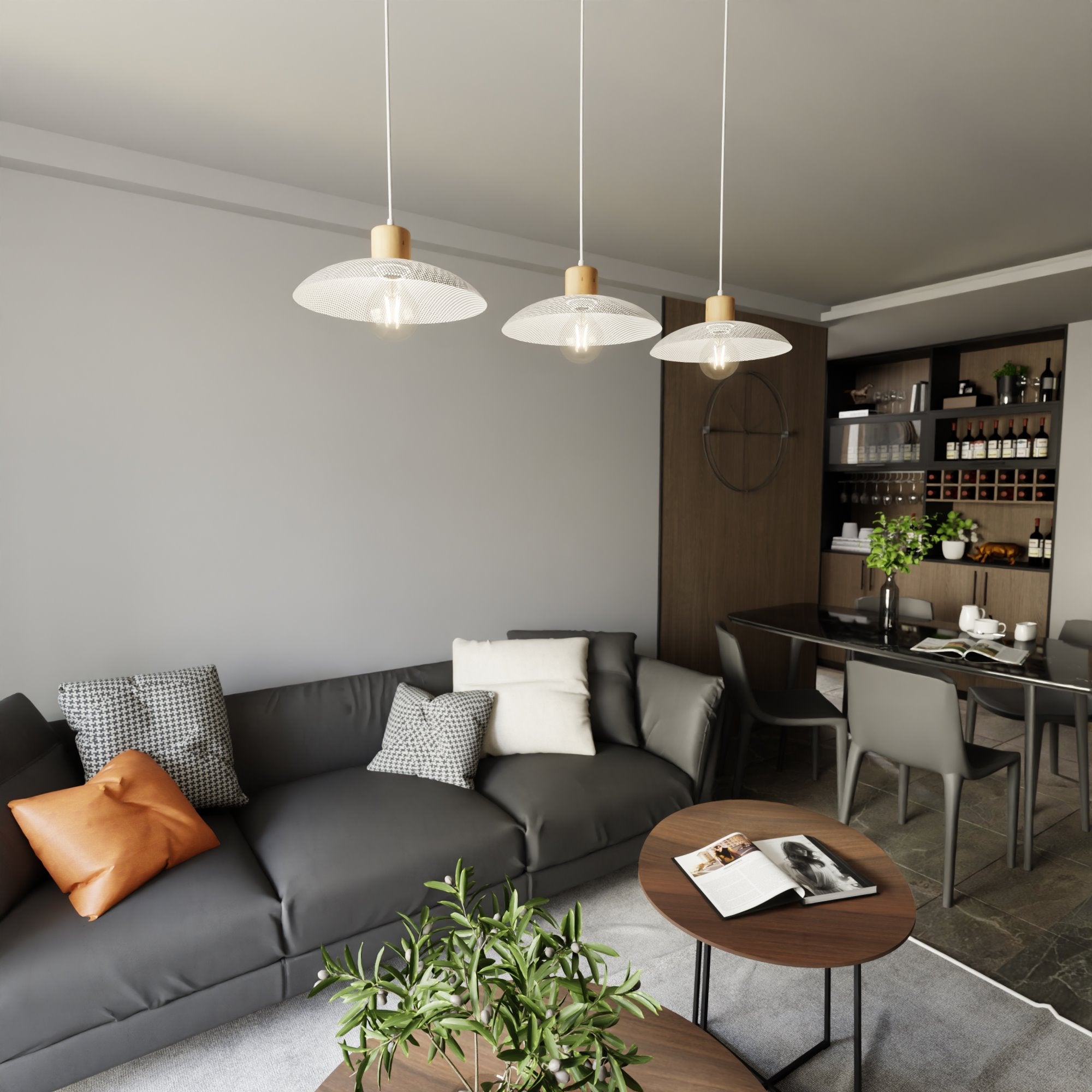 Lampa sufitowa NELI BIAŁA 3 klosze E27 regulowana ZWIS metal i drewno - LAITICA