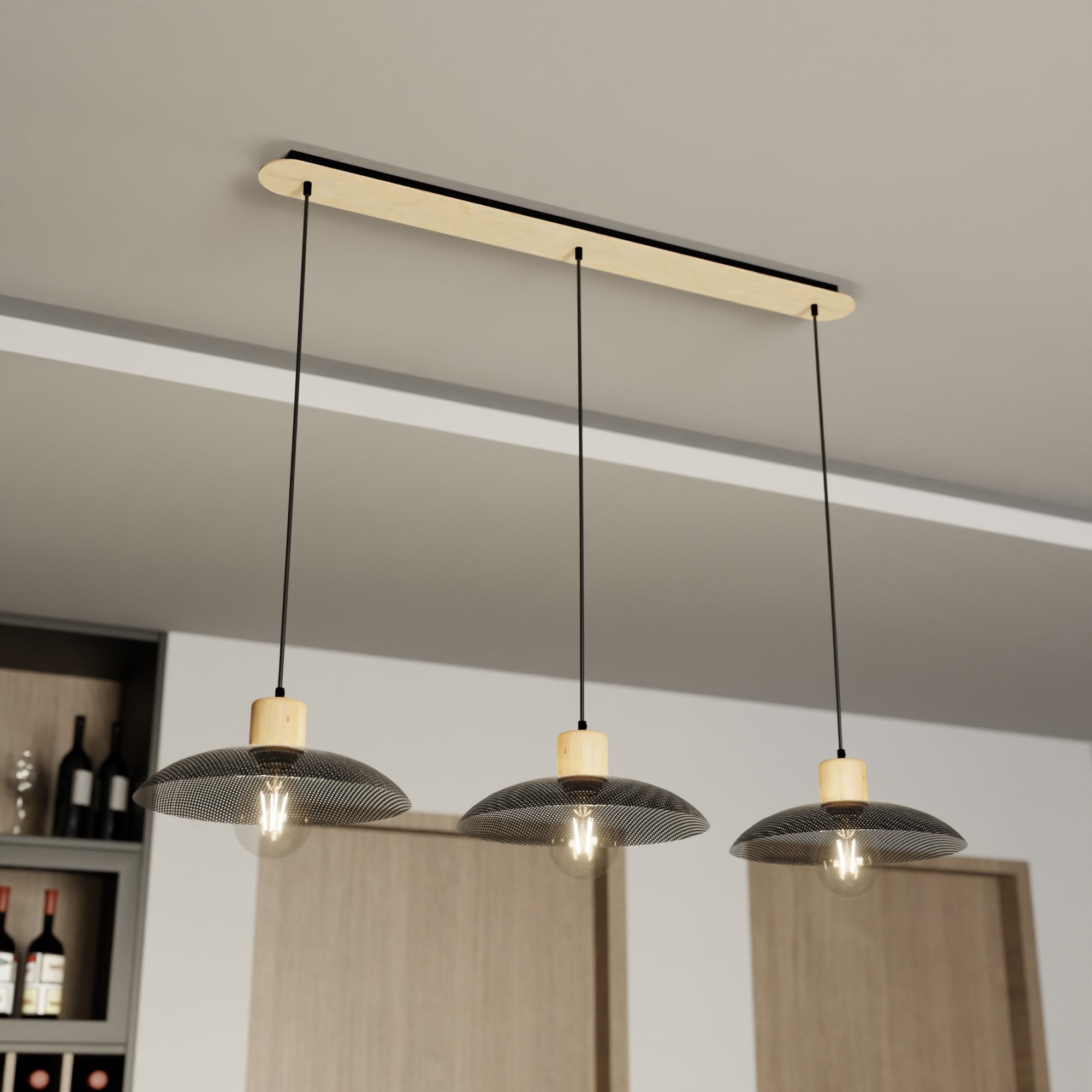 Lampa sufitowa NELI CZARNA 3 klosze E27 regulowana ZWIS metal i drewno - LAITICA