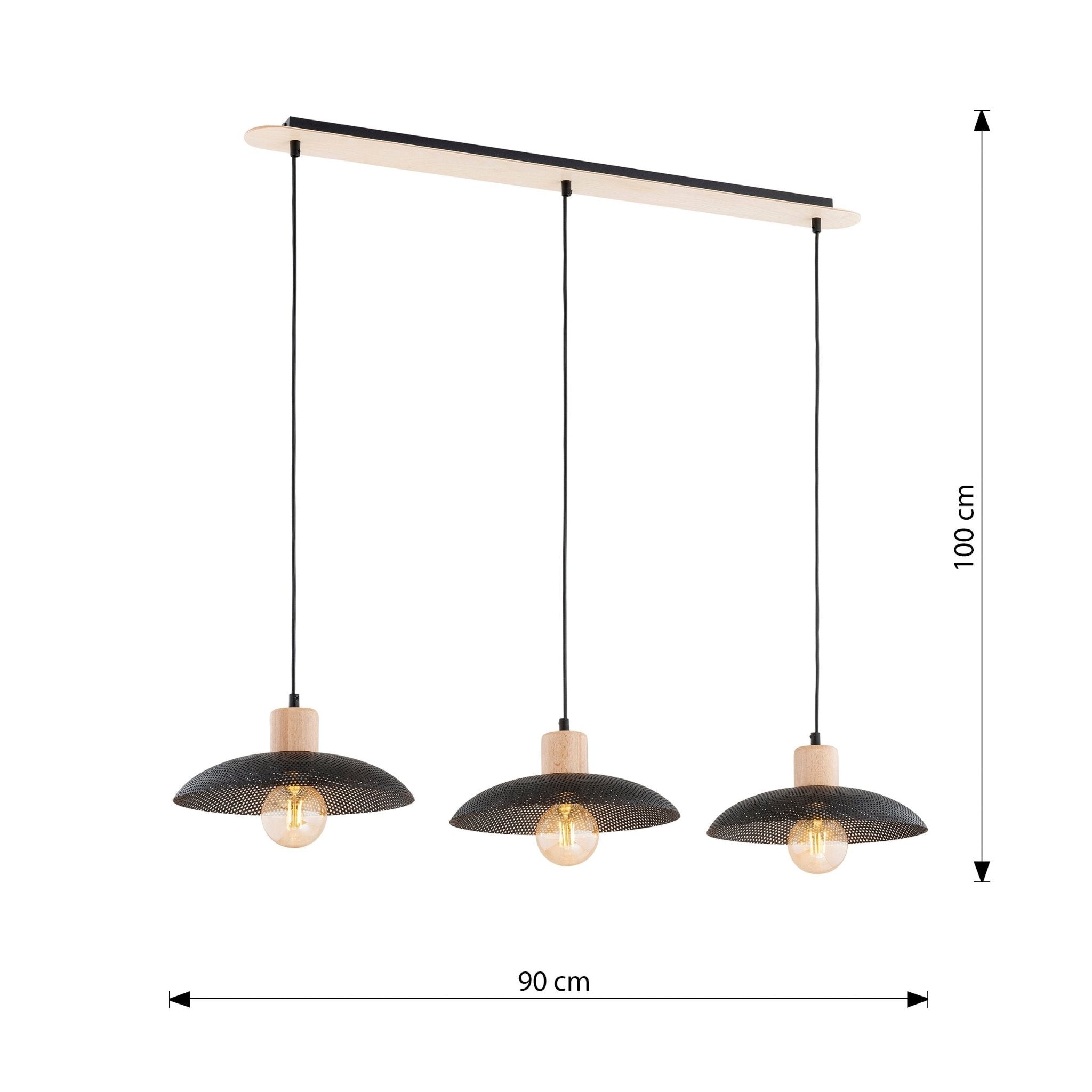 Lampa sufitowa NELI CZARNA 3 klosze E27 regulowana ZWIS metal i drewno - LAITICA