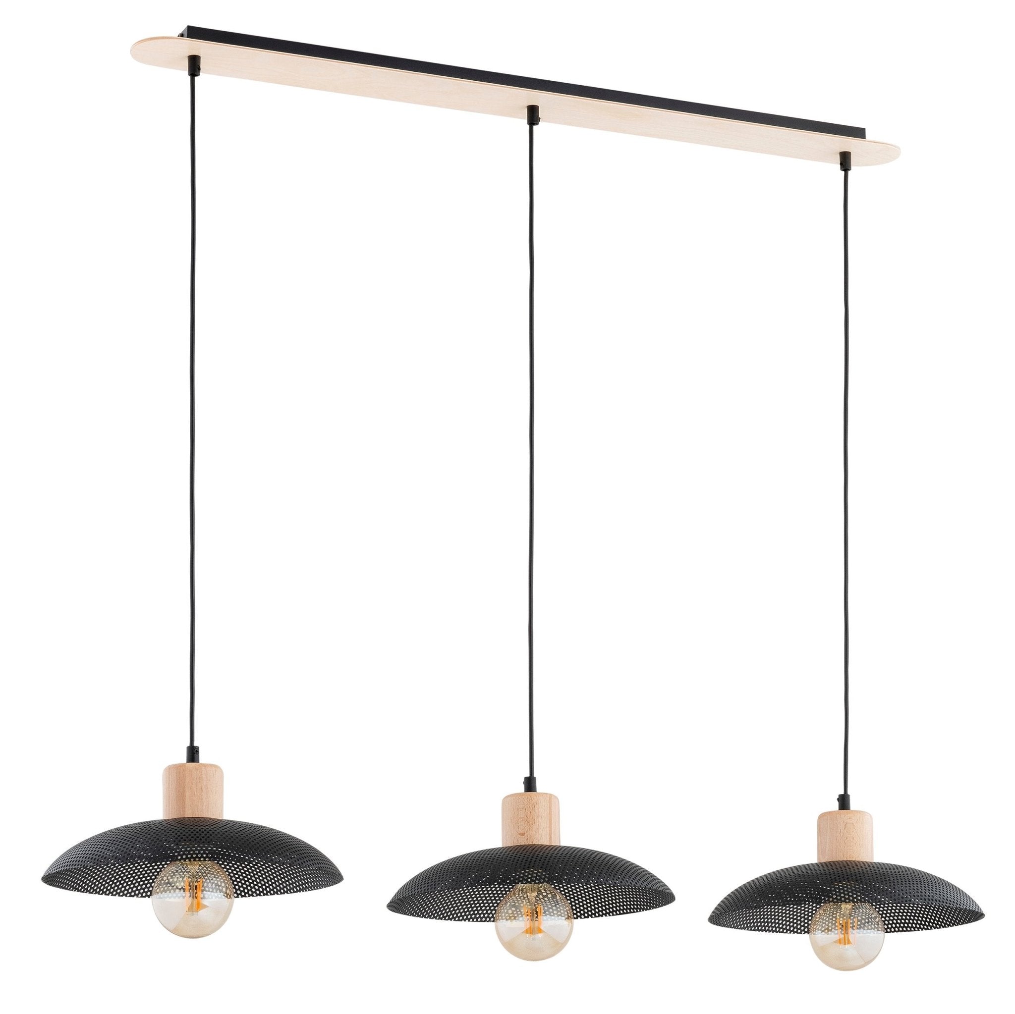 Lampa sufitowa NELI CZARNA 3 klosze E27 regulowana ZWIS metal i drewno - LAITICA