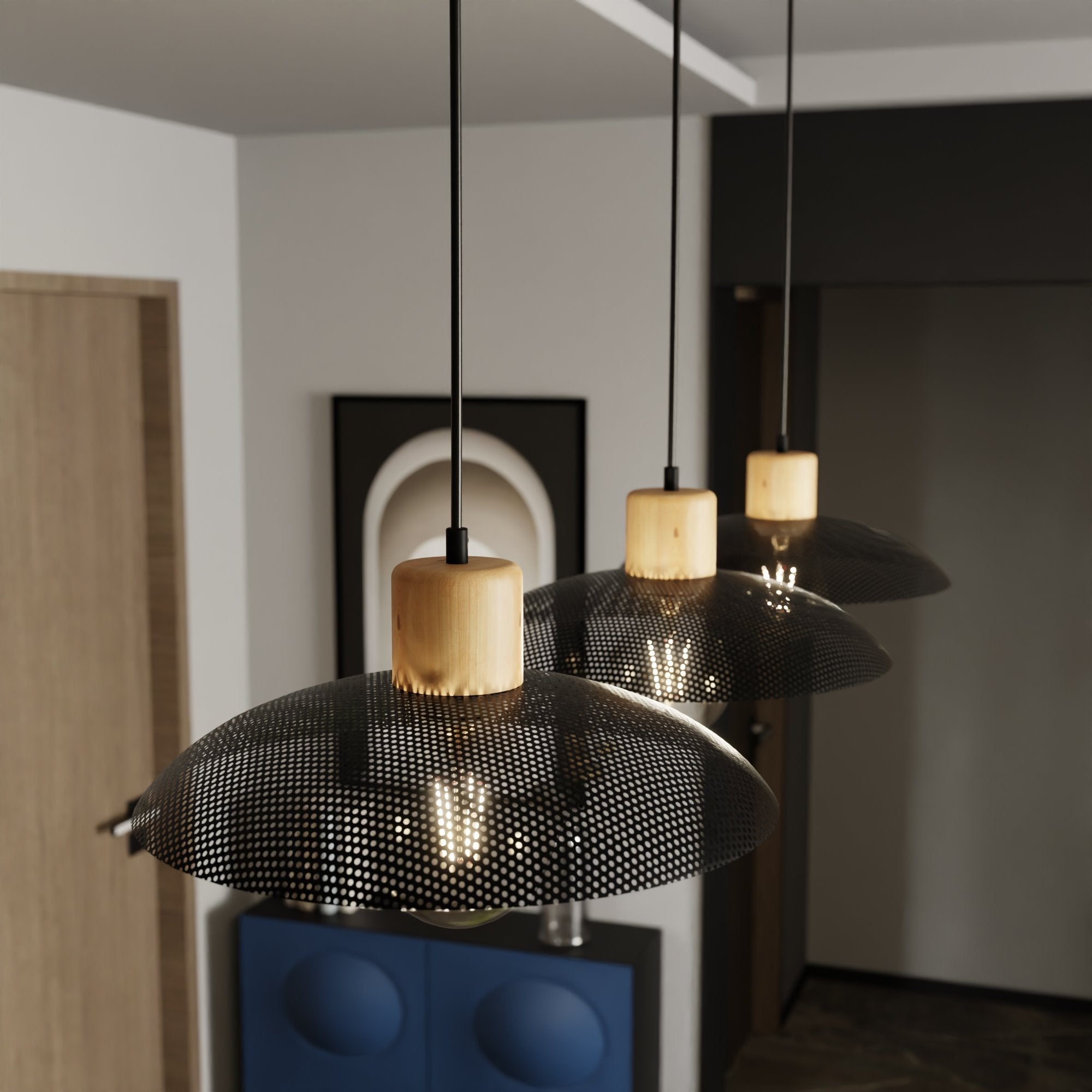 Lampa sufitowa NELI CZARNA 3 klosze E27 regulowana ZWIS metal i drewno - LAITICA