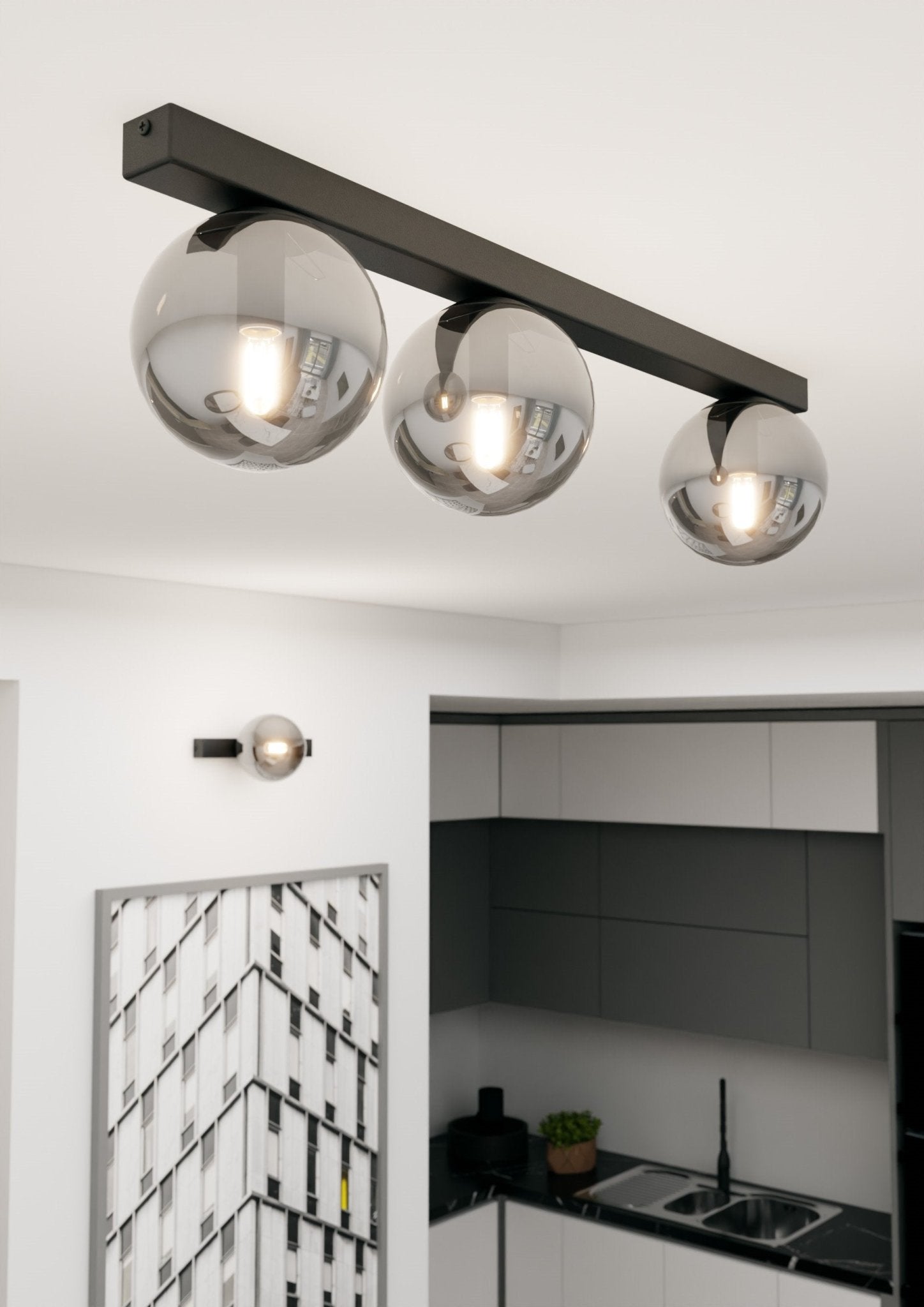 Lampa sufitowa NELI czarna z grafitowymi kloszami 3 - punkty E14 metal i szkło - LAITICA