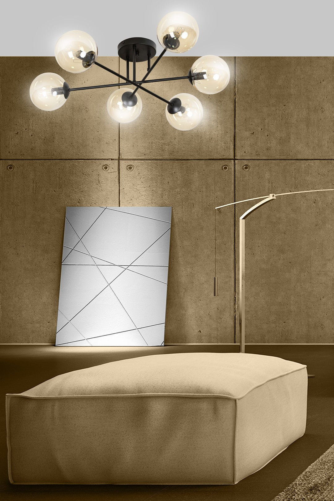 Lampa sufitowa NICEA plafon 6 punktów światła SZKLANY KLOSZ miodowy 6xE14 - LAITICA