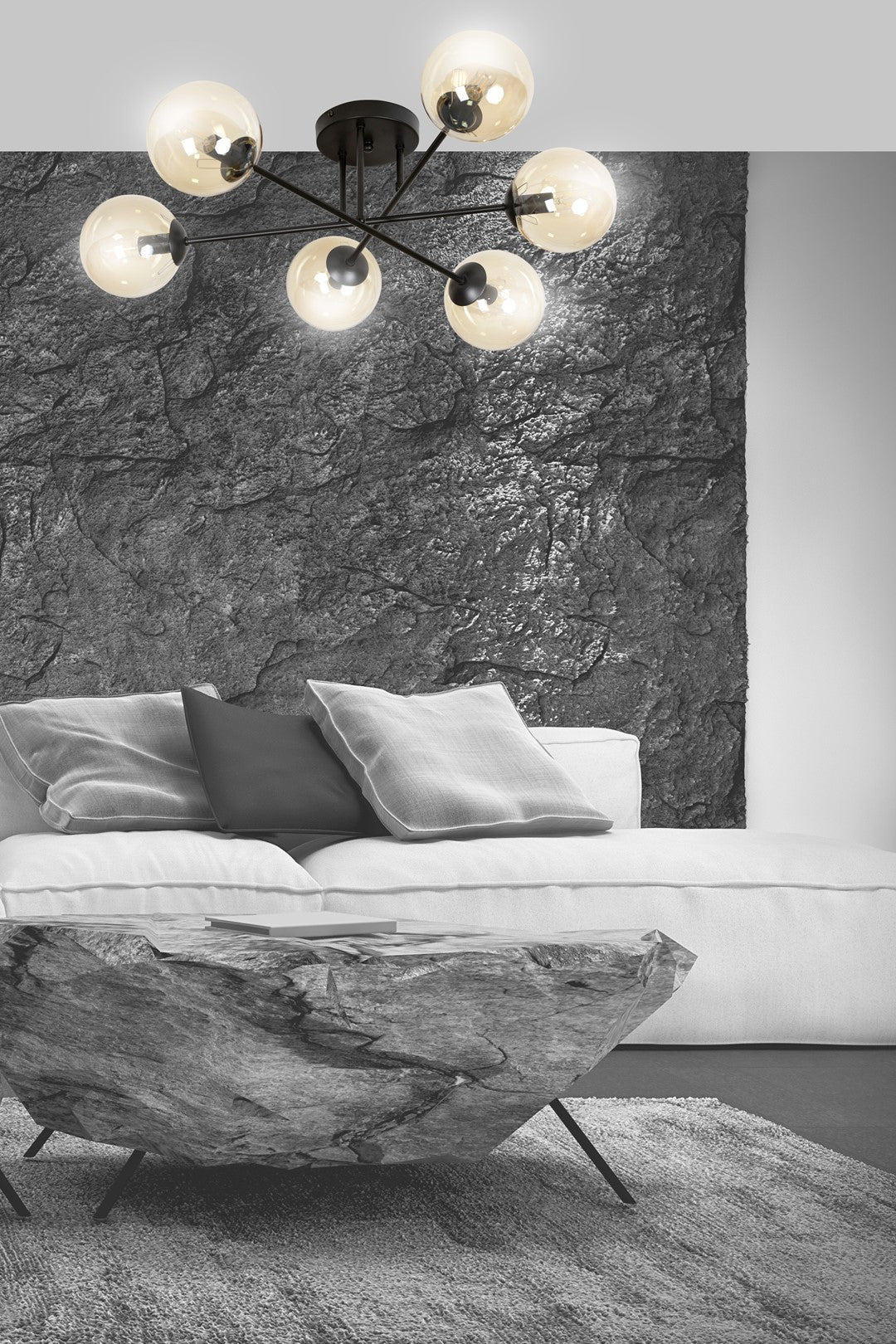 Lampa sufitowa NICEA plafon 6 punktów światła SZKLANY KLOSZ miodowy 6xE14 - LAITICA