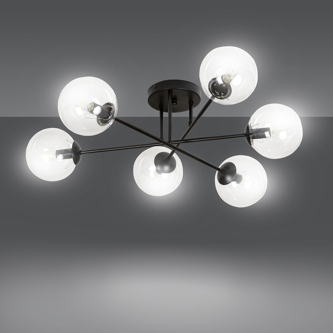 Lampa sufitowa NICEA plafon 6 punktów światła SZKLANY KLOSZ przeźroczysty - LAITICA