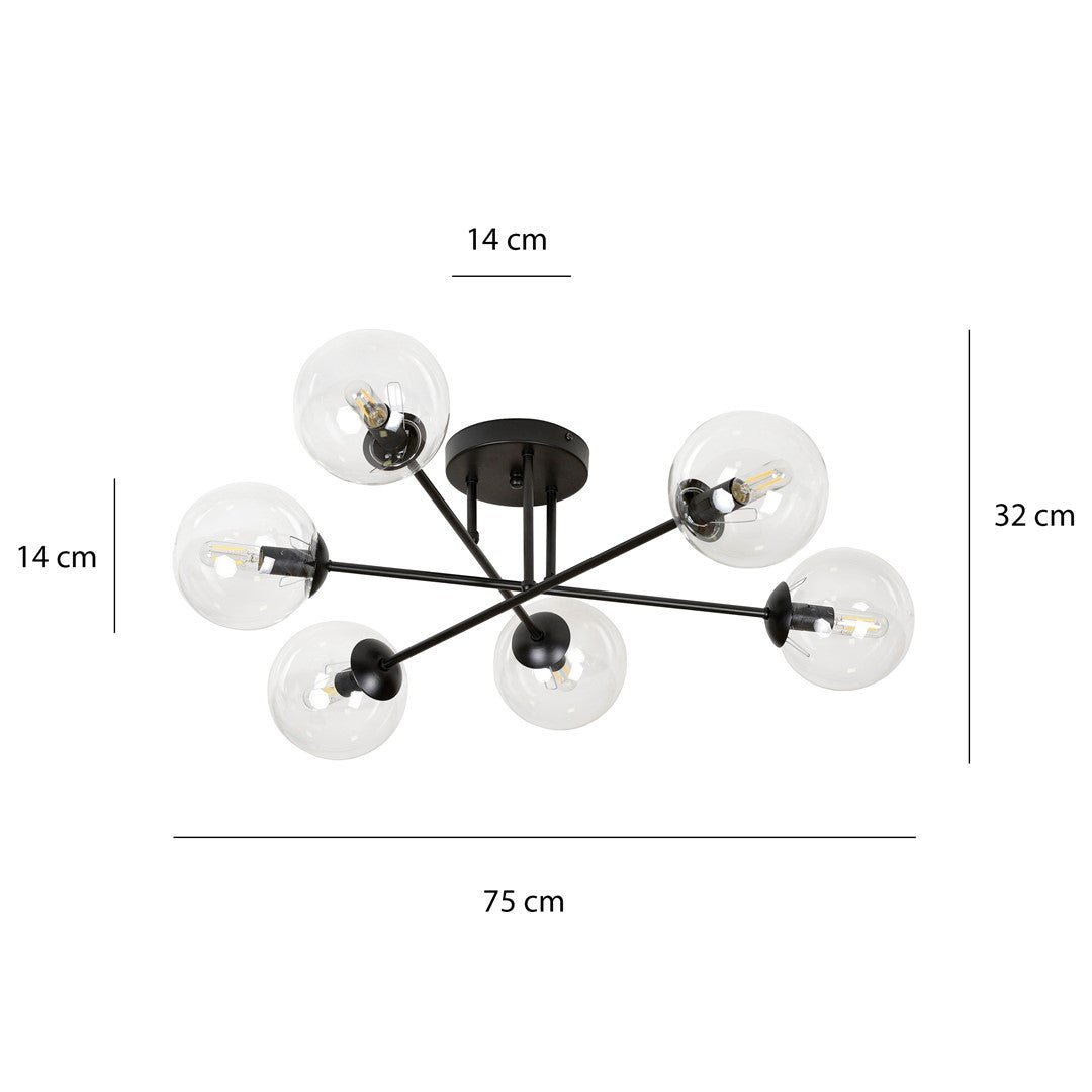 Lampa sufitowa NICEA plafon 6 punktów światła SZKLANY KLOSZ przeźroczysty - LAITICA