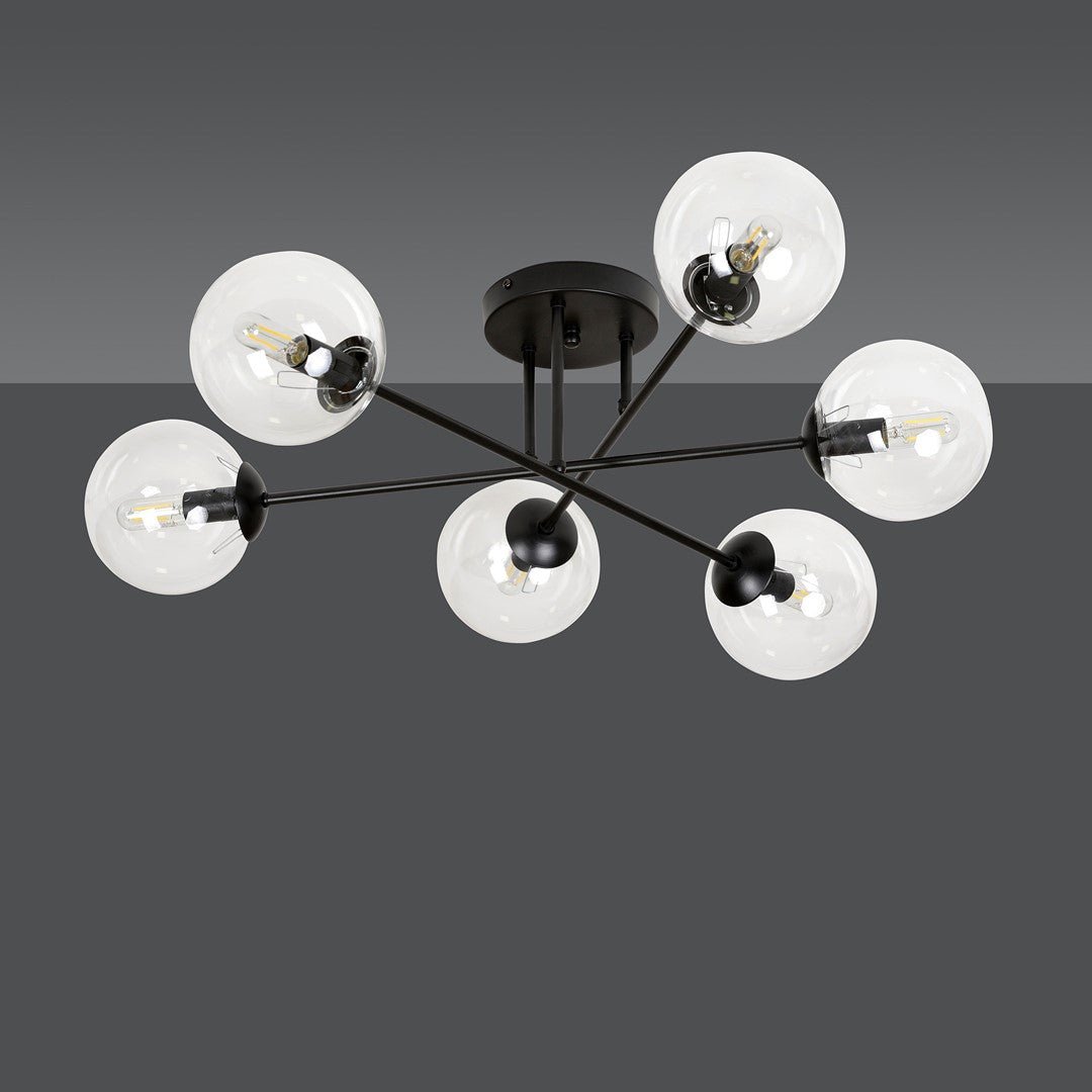 Lampa sufitowa NICEA plafon 6 punktów światła SZKLANY KLOSZ przeźroczysty - LAITICA