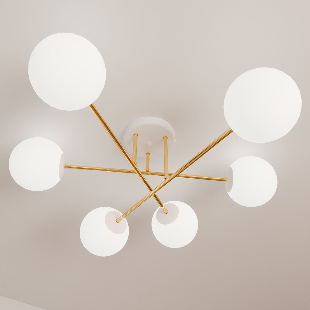 Lampa sufitowa NICEA złota 6 punktów światła OKRĄGŁE szklane klosze - LAITICA