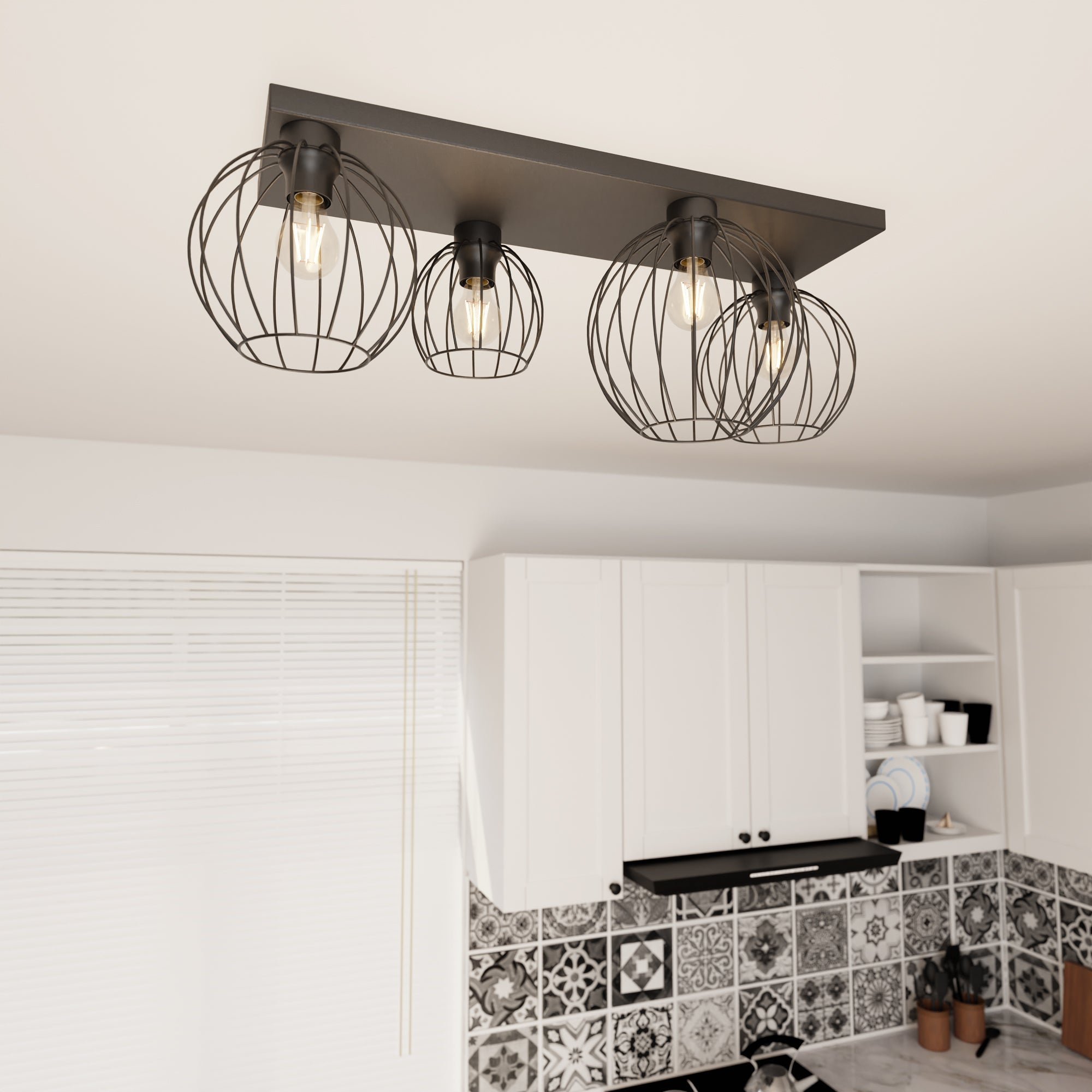 Lampa Sufitowa Plafon LIMA Czarny Metalowe Klosze 4 - punktowa E27 Druciana - LAITICA