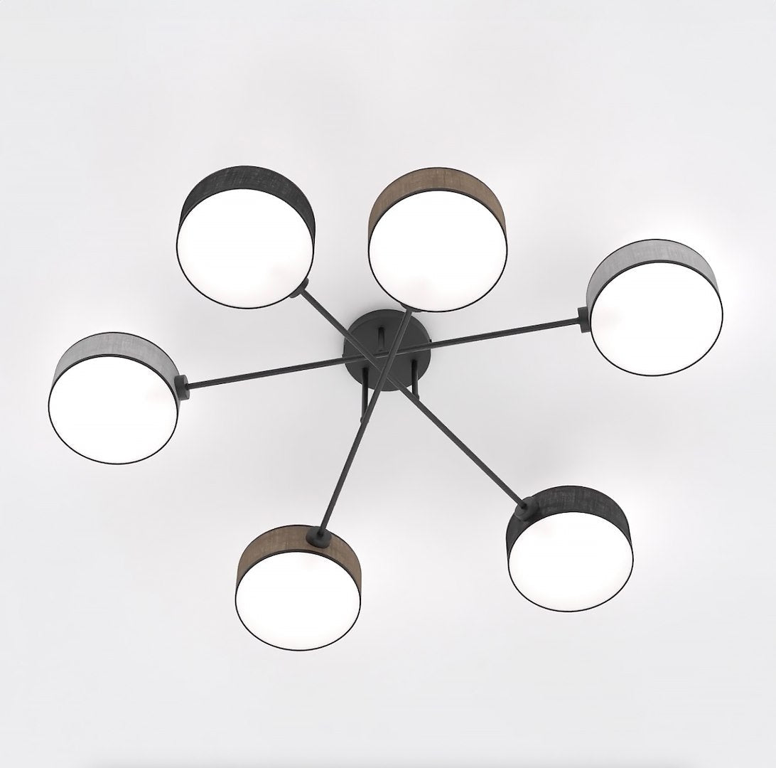 Lampa Sufitowa Sputnik Japandi Czarna 6 Ramion – Plafon Loft - LAITICA