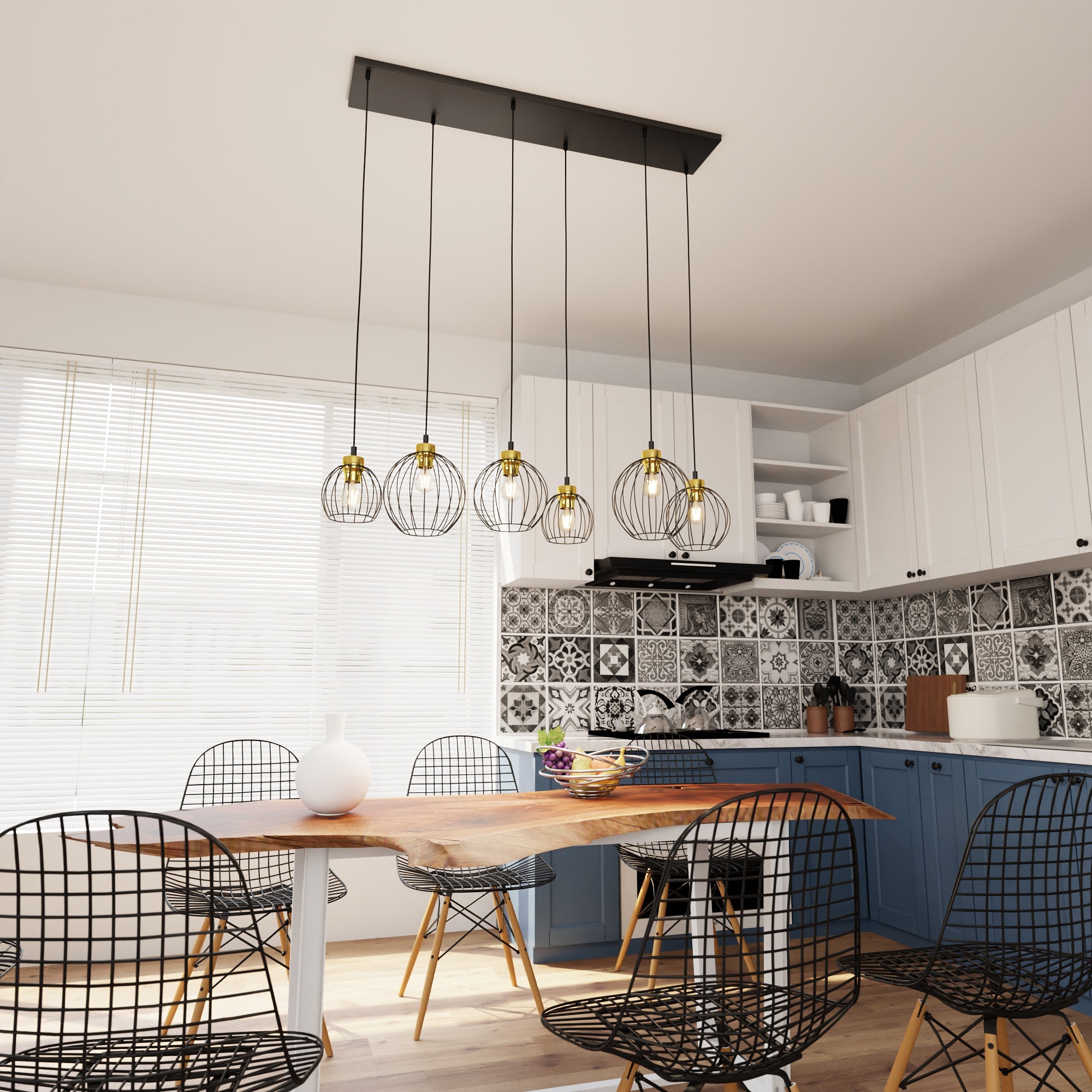Lampa Sufitowa Wisząca DUŻA LIMA 6 - punktowa E27 LOFT Czarno - Złota Do Salonu - LAITICA