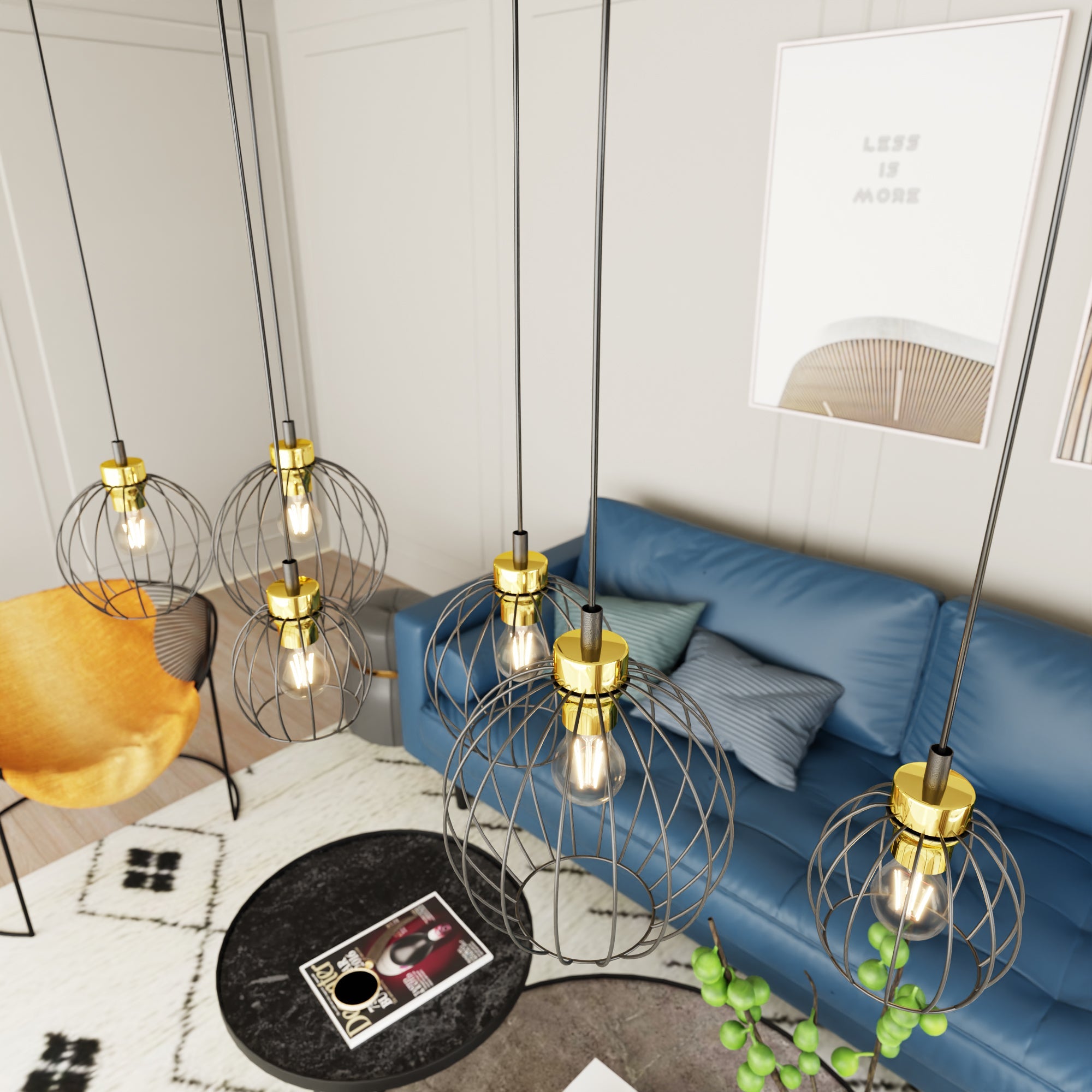 Lampa Sufitowa Wisząca DUŻA LIMA 6 - punktowa E27 LOFT Czarno - Złota Do Salonu - LAITICA