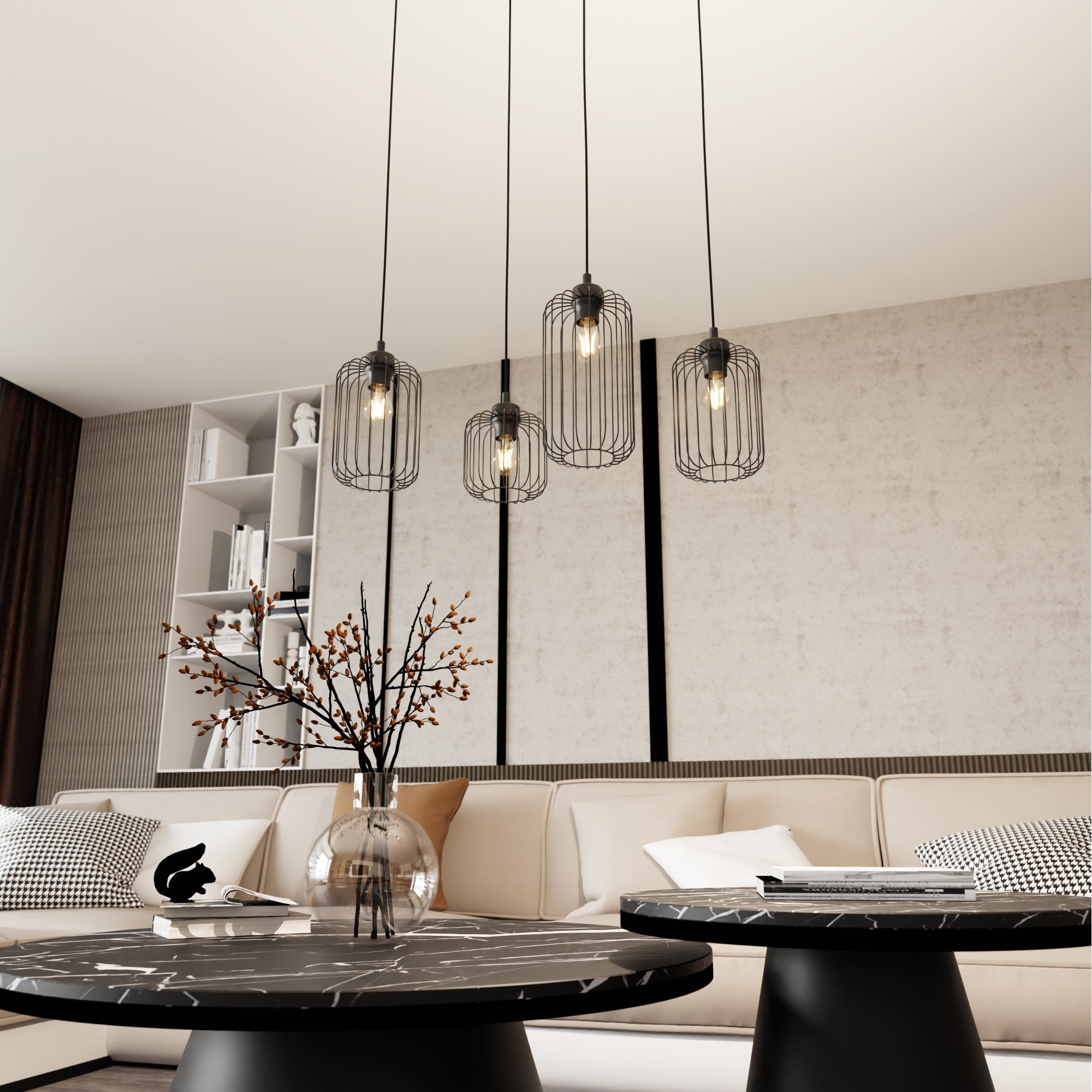Lampa Sufitowa Wisząca LIMA 4 - punktowa E27 Loft Metalowa Czarna Regulowana - LAITICA