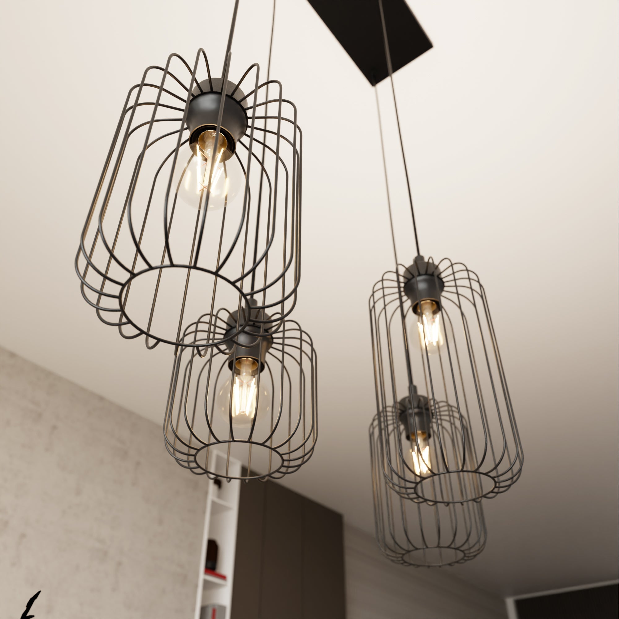 Lampa Sufitowa Wisząca LIMA 4 - punktowa E27 Loft Metalowa Czarna Regulowana - LAITICA