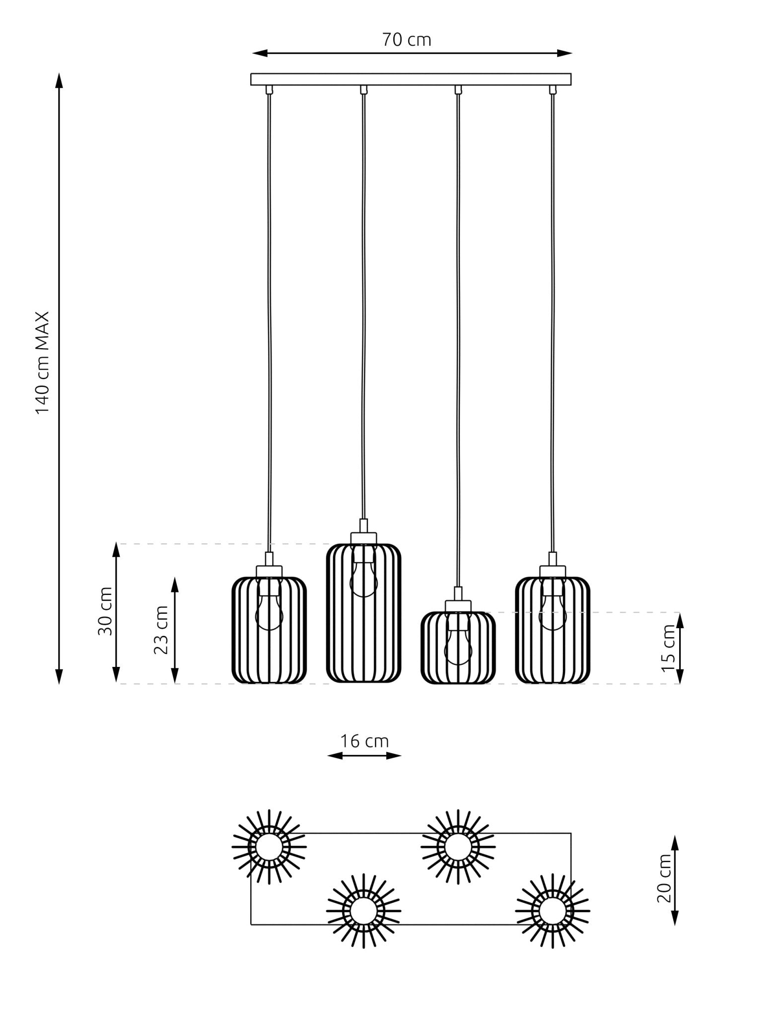 Lampa Sufitowa Wisząca LIMA 4 - punktowa E27 Loft Metalowa Czarna Regulowana - LAITICA