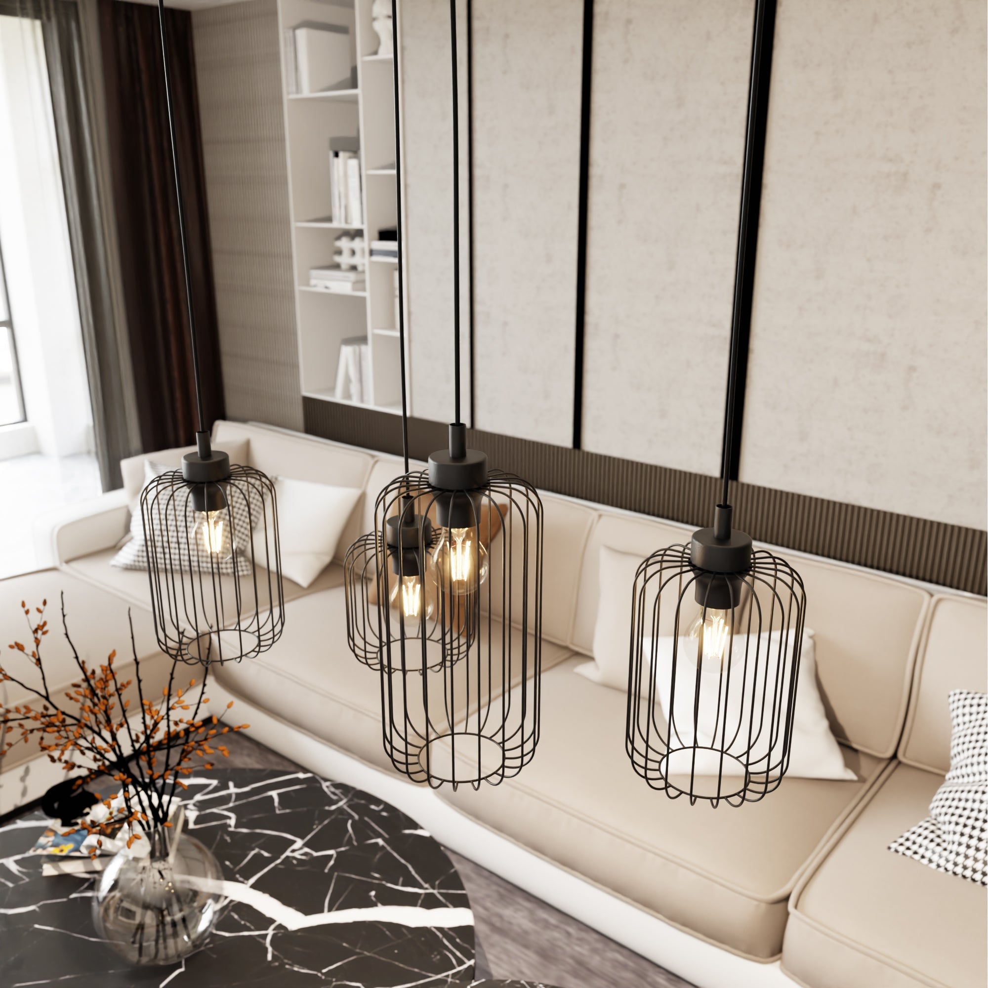 Lampa Sufitowa Wisząca LIMA 4 - punktowa E27 Loft Metalowa Czarna Regulowana - LAITICA