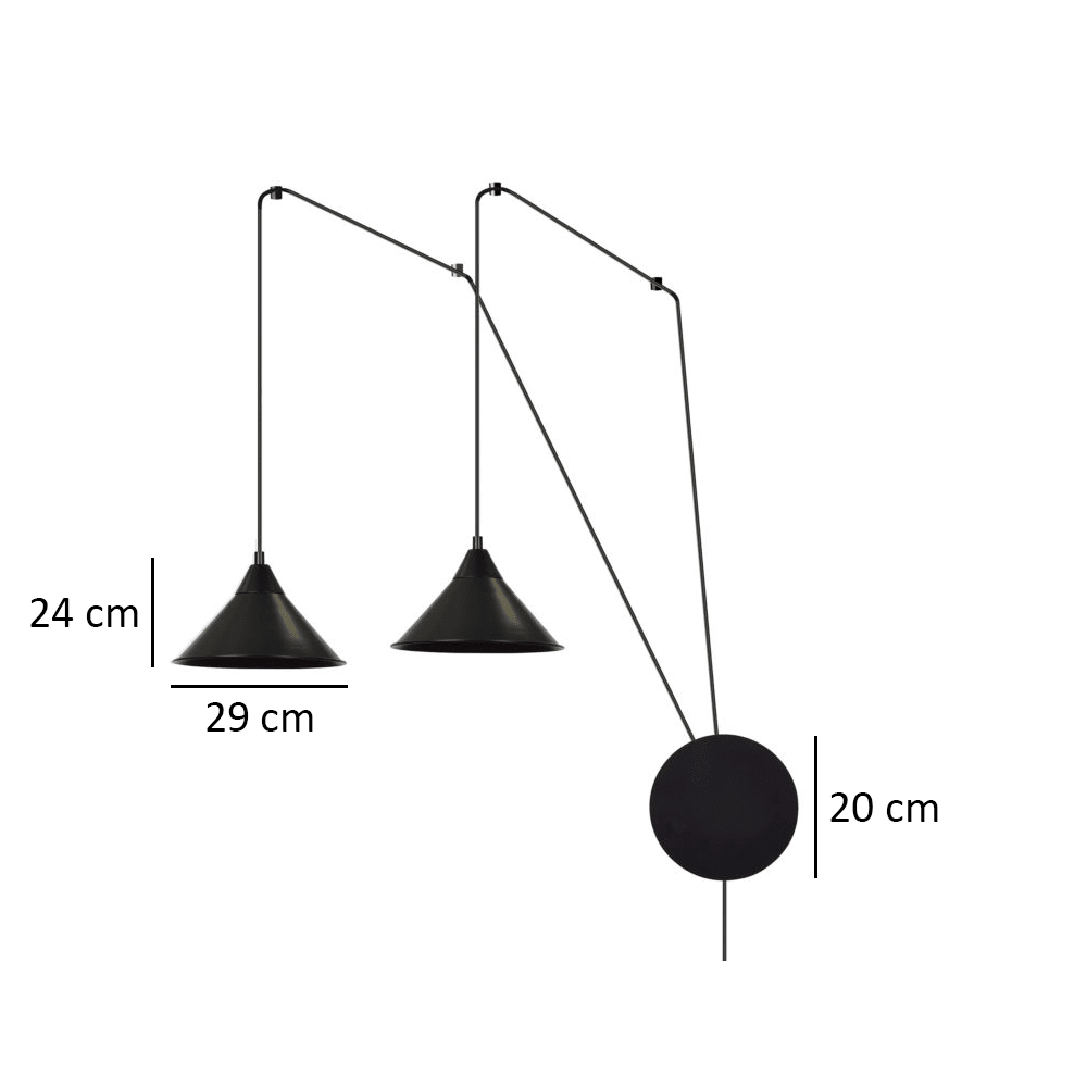 Lampa wisząca ABRAMO 2 BLACK nowoczesna, loft, czarna - LAITICA