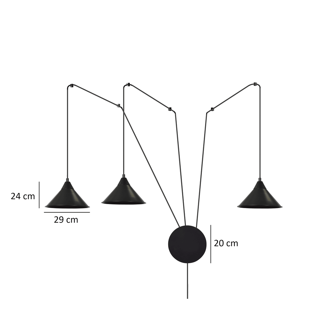Lampa wisząca ABRAMO 3 BLACK nowoczesna, loft, czarna - LAITICA