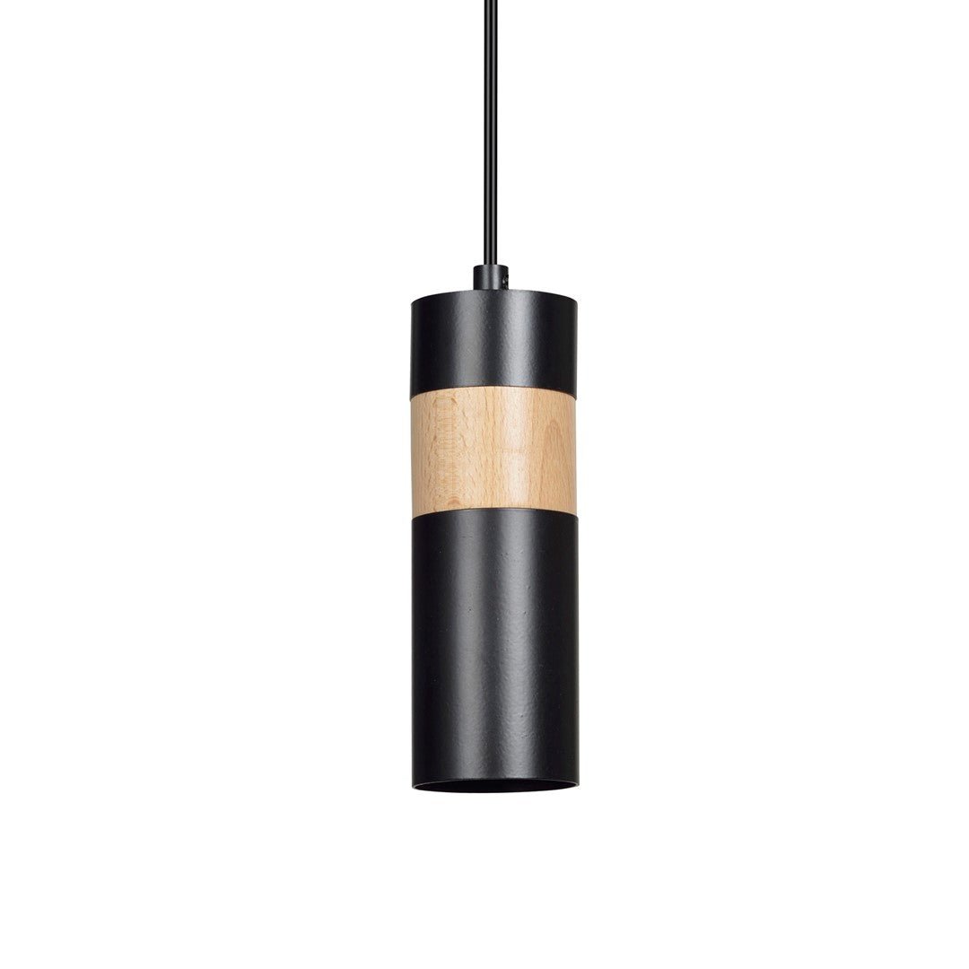 Lampa wisząca AKARI 1 BLACK skandynawska tuba drewno czarna - LAITICA