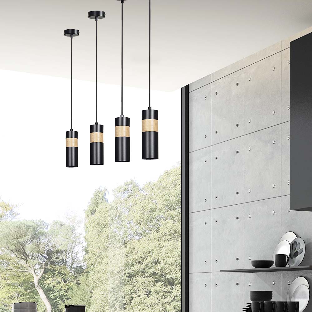Lampa wisząca AKARI 1 BLACK skandynawska tuba drewno czarna - LAITICA