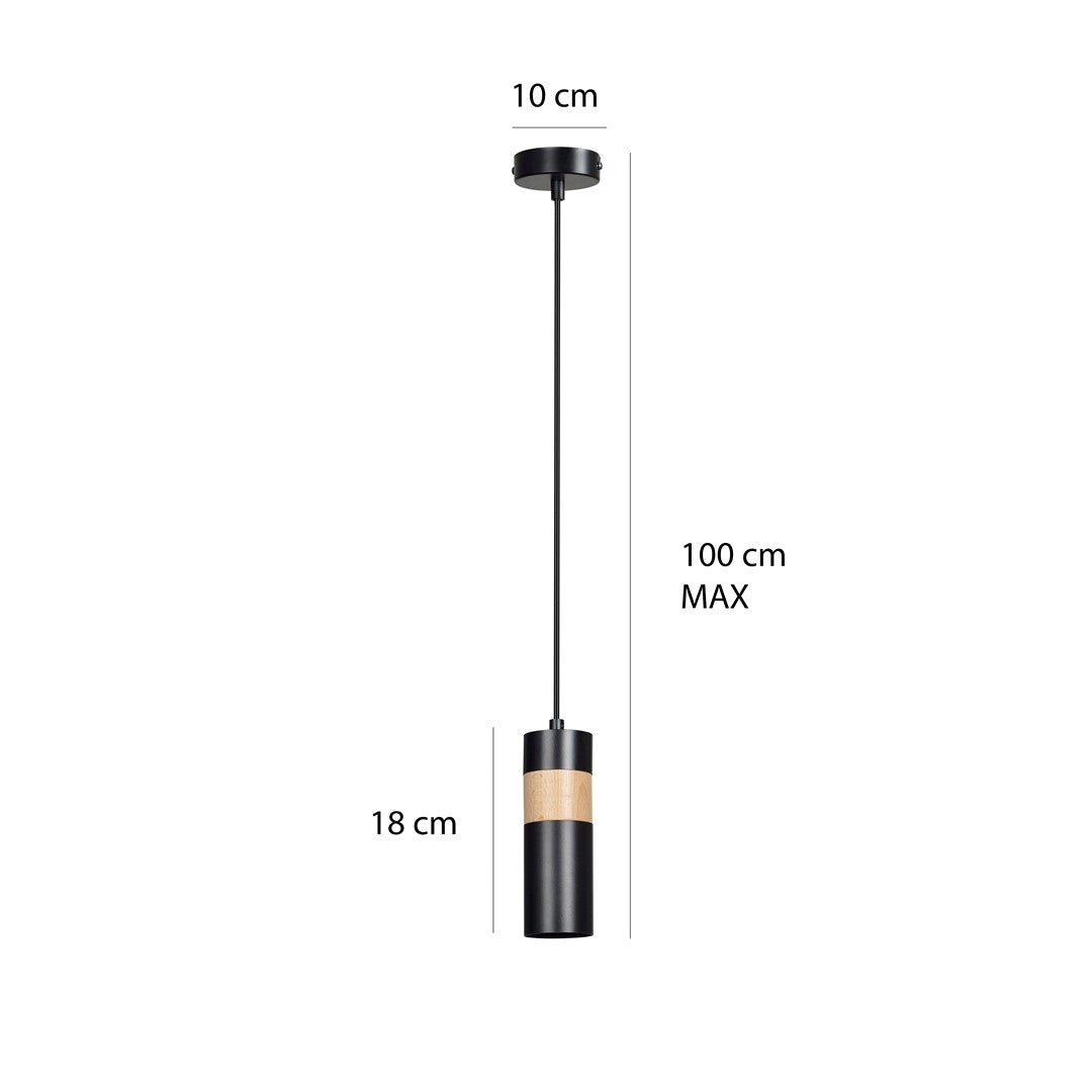 Lampa wisząca AKARI 1 BLACK skandynawska tuba drewno czarna - LAITICA