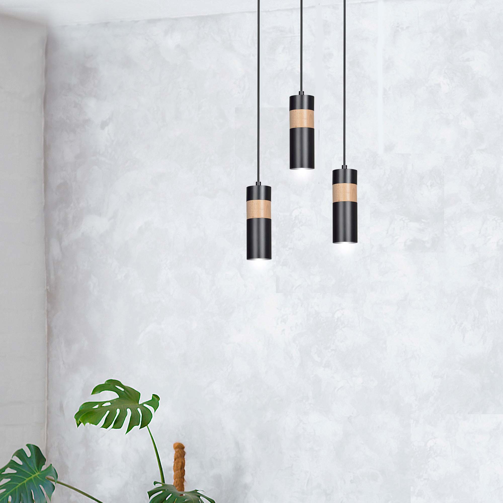 Lampa wisząca AKARI 1 BLACK skandynawska tuba drewno czarna - LAITICA