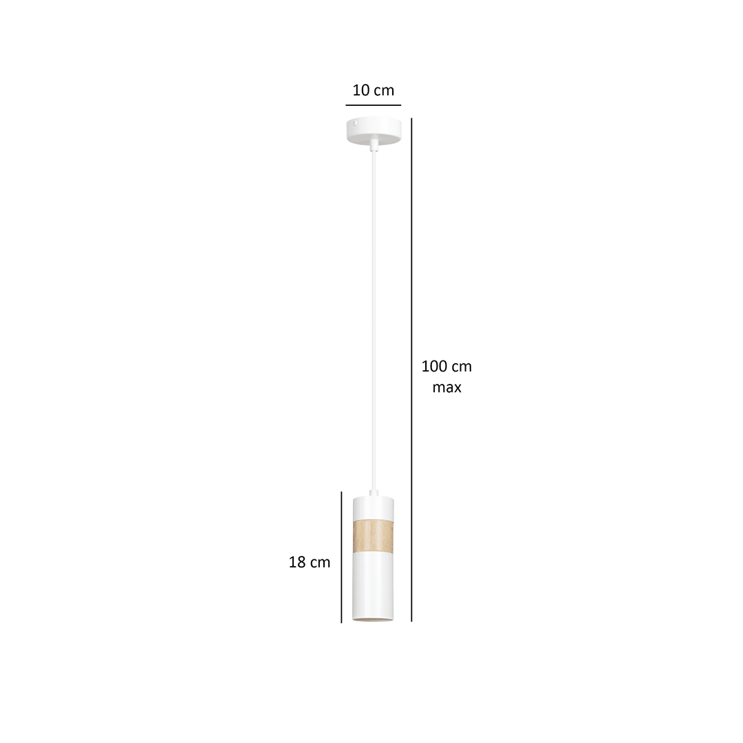 Lampa wisząca AKARI 1 WHITE skandynawska tuba drewno biała - LAITICA