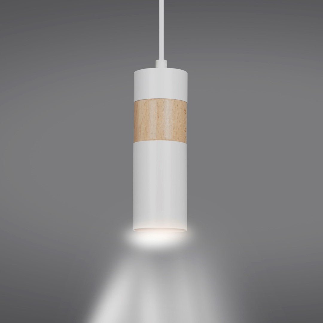 Lampa wisząca AKARI 1 WHITE skandynawska tuba drewno biała - LAITICA