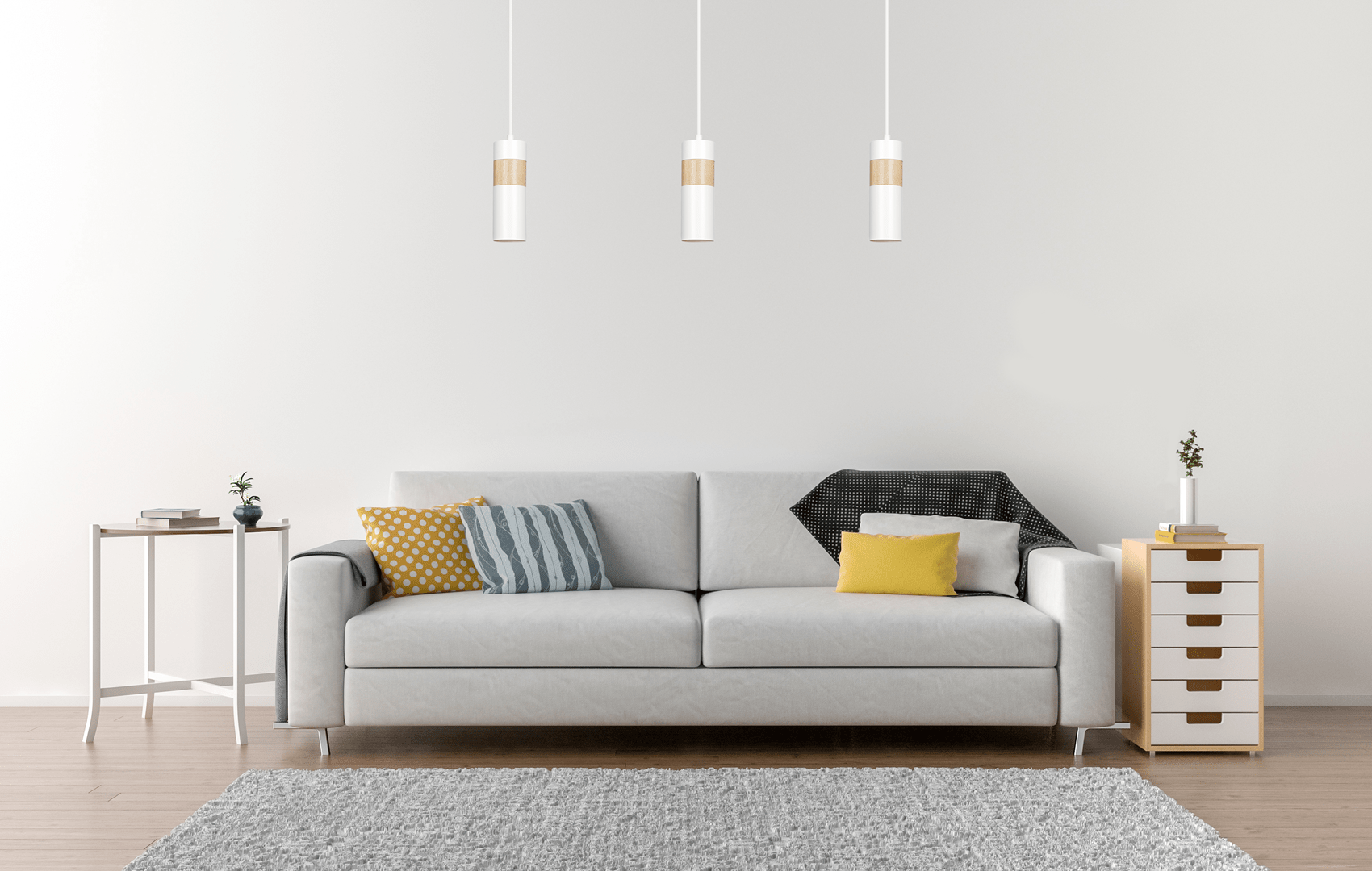 Lampa wisząca AKARI 1 WHITE skandynawska tuba drewno biała - LAITICA