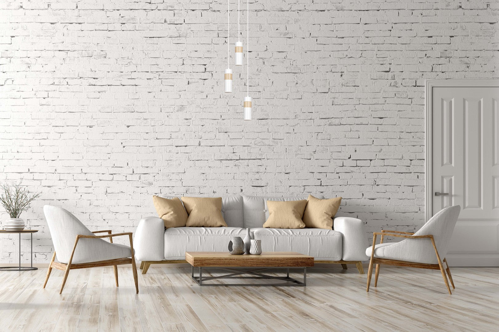 Lampa wisząca AKARI 1 WHITE skandynawska tuba drewno biała - LAITICA