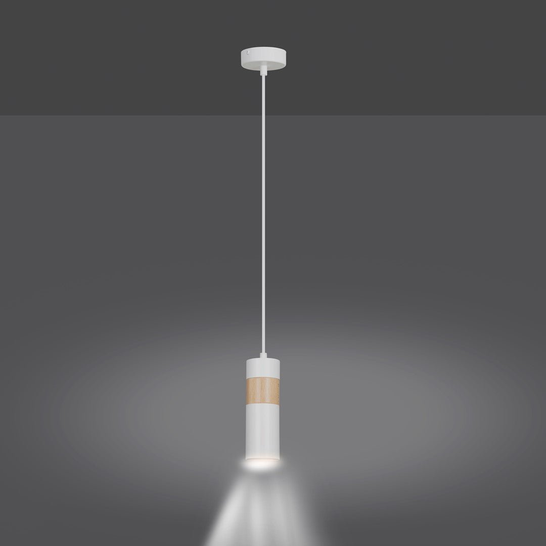 Lampa wisząca AKARI 1 WHITE skandynawska tuba drewno biała - LAITICA