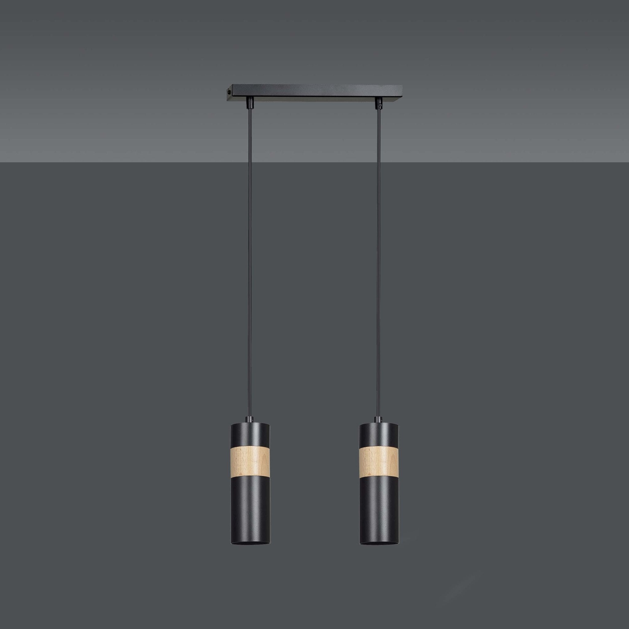 Lampa wisząca AKARI 2 BLACK skandynawska tuby drewno czarna - LAITICA