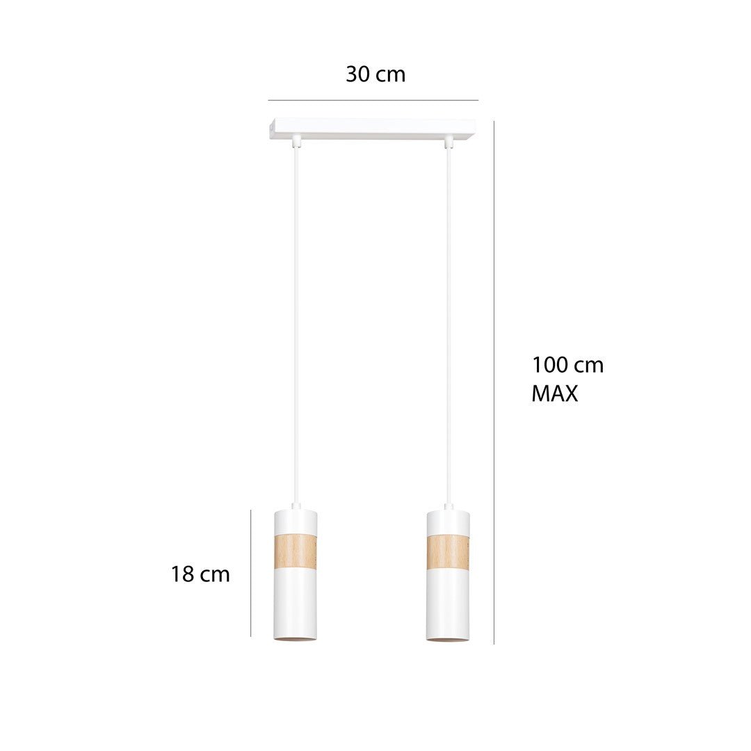 Lampa wisząca AKARI 2 WHITE skandynawska tuby drewno biała - LAITICA