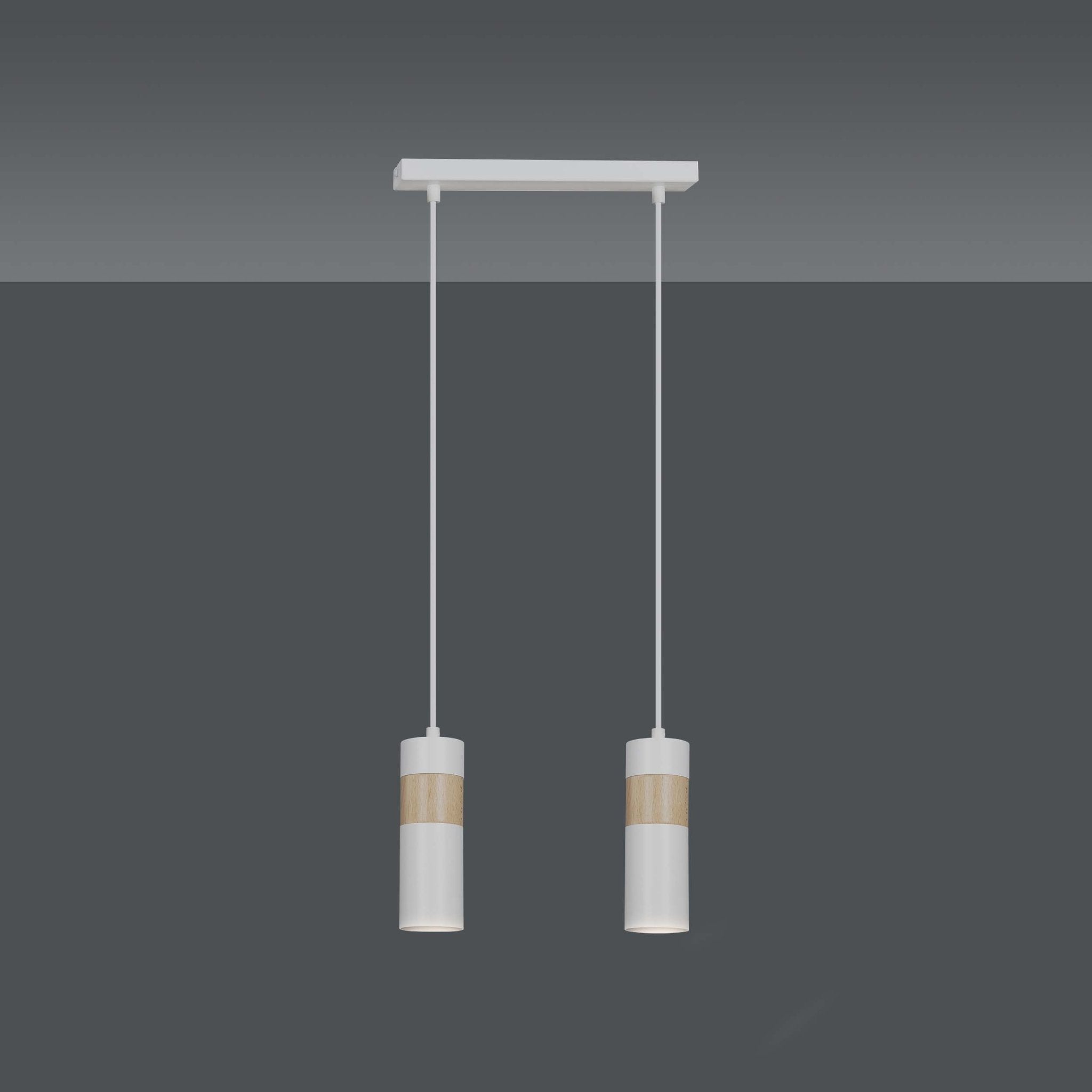 Lampa wisząca AKARI 2 WHITE skandynawska tuby drewno biała - LAITICA