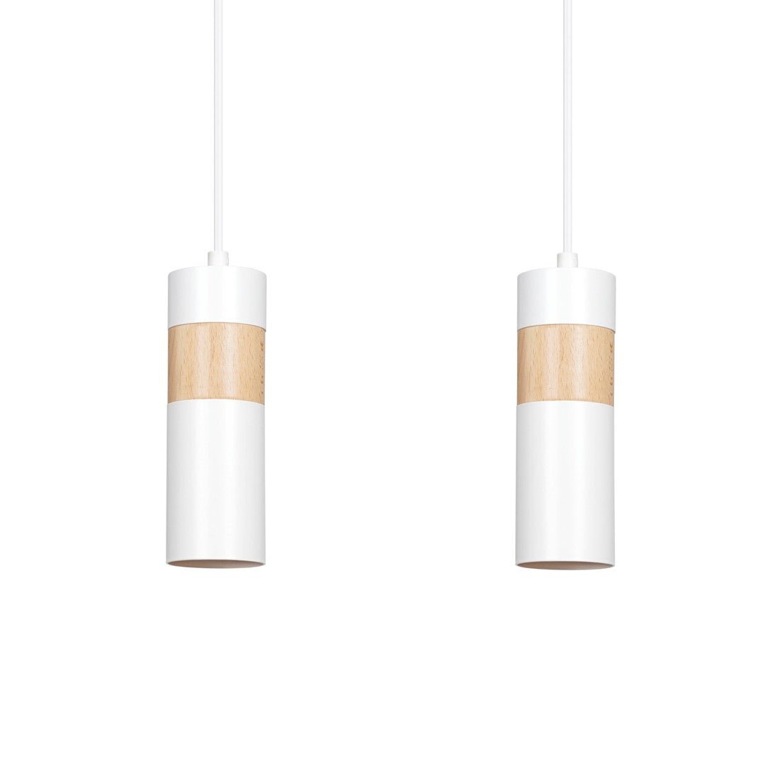 Lampa wisząca AKARI 2 WHITE skandynawska tuby drewno biała - LAITICA