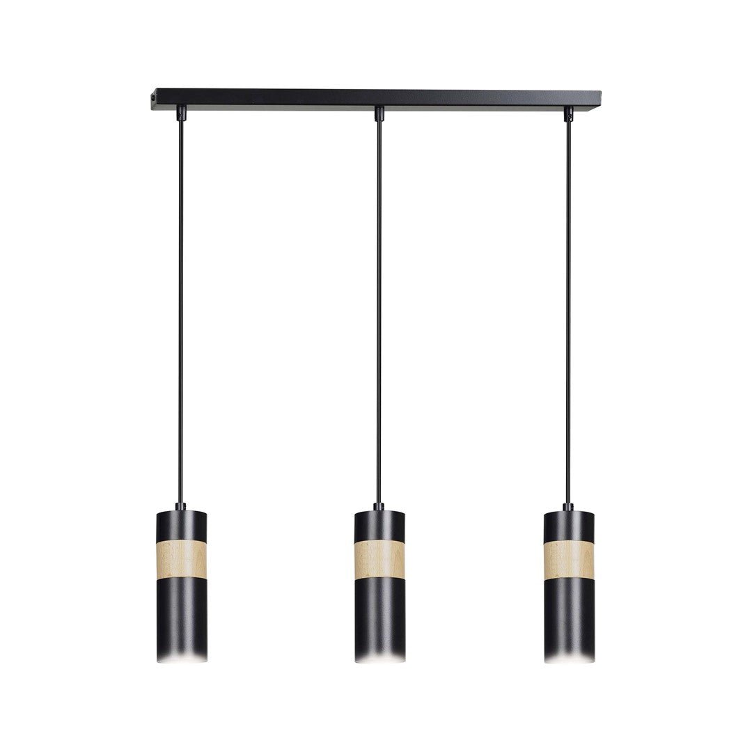 Lampa wisząca AKARI 3 BLACK skandynawska tuby drewno czarna - LAITICA
