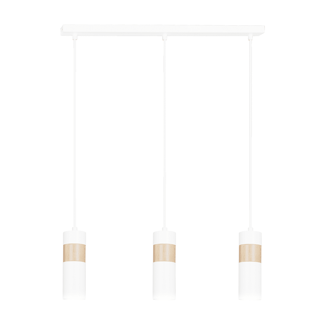Lampa wisząca AKARI 3 WHITE skandynawska tuby drewno biała - LAITICA