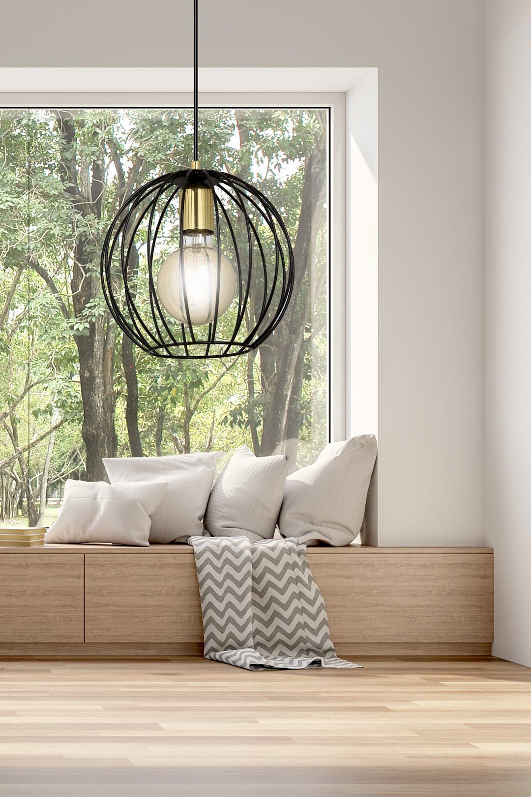 Lampa wisząca ALBIO 1 BLACK nowoczesna, loft, czarno/złota - LAITICA