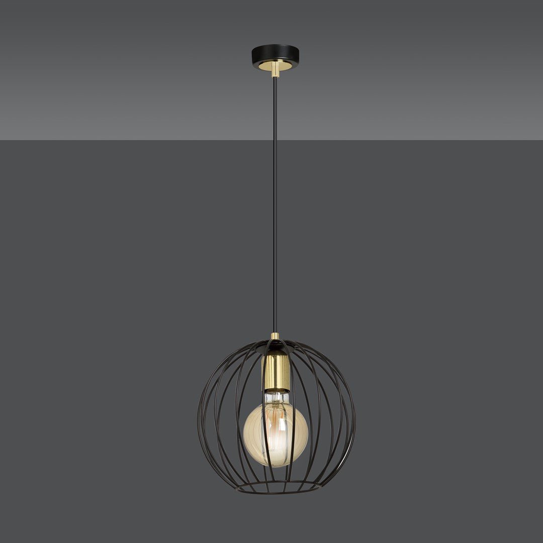 Lampa wisząca ALBIO 1 BLACK nowoczesna, loft, czarno/złota - LAITICA