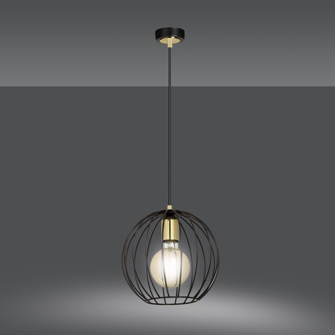 Lampa wisząca ALBIO 1 BLACK nowoczesna, loft, czarno/złota - LAITICA
