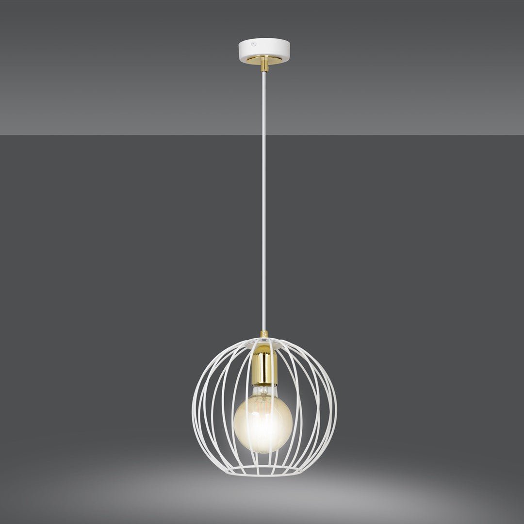 Lampa wisząca ALBIO 1 WHITE nowoczesna, loft, biało/złota - LAITICA