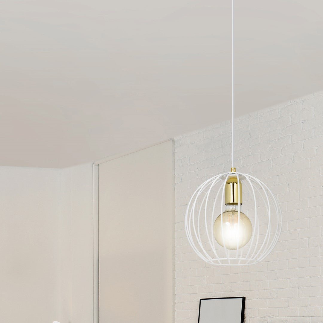 Lampa wisząca ALBIO 1 WHITE nowoczesna, loft, biało/złota - LAITICA