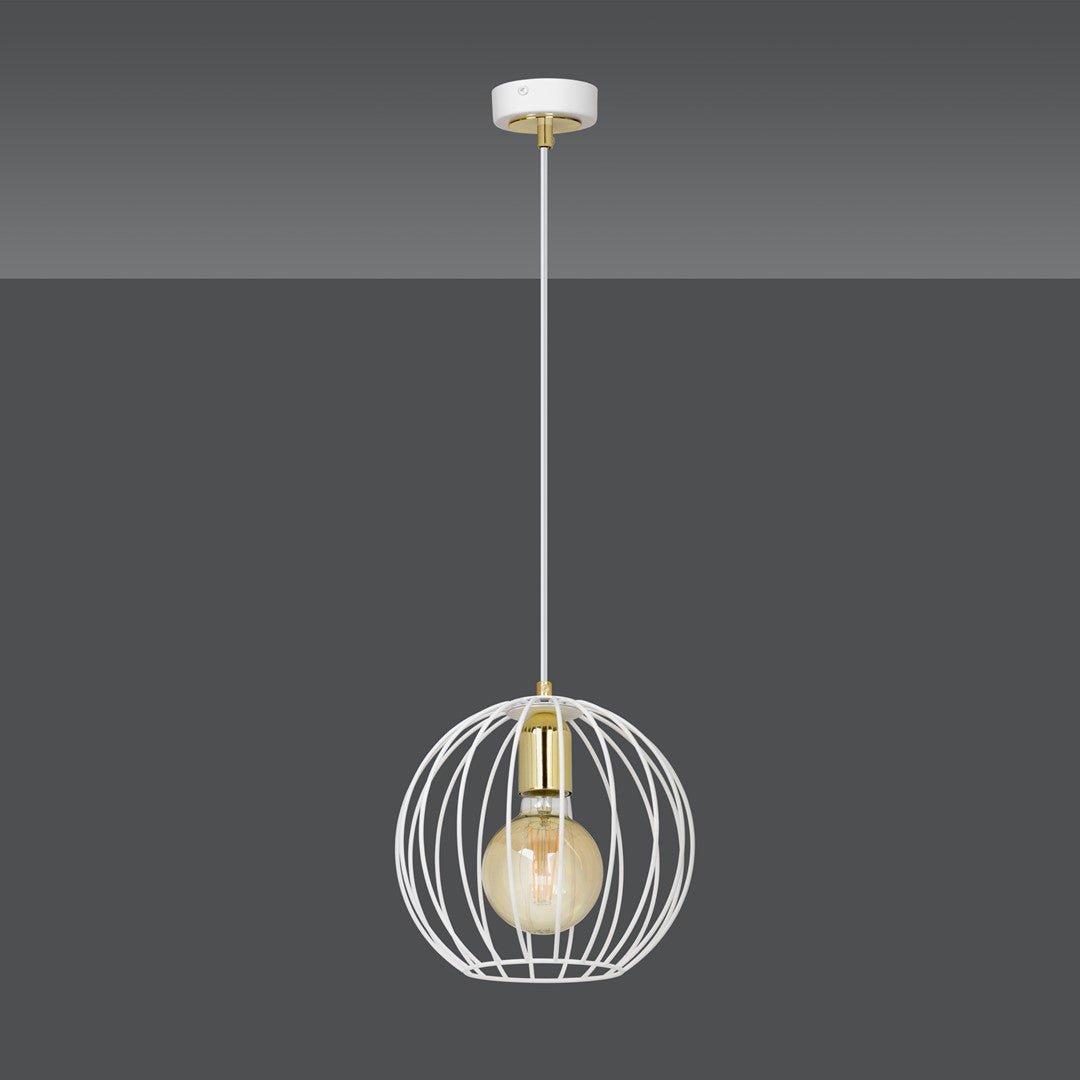 Lampa wisząca ALBIO 1 WHITE nowoczesna, loft, biało/złota - LAITICA