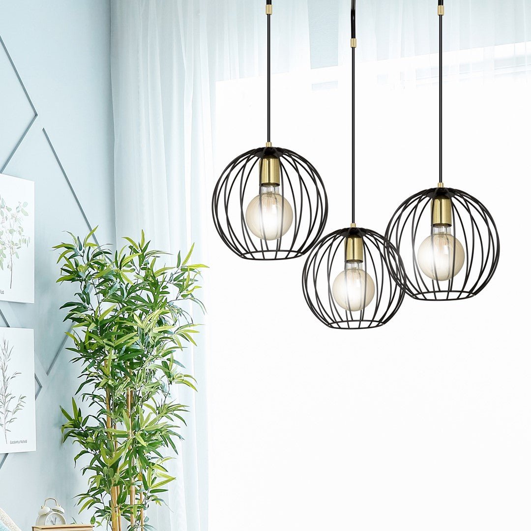 Lampa wisząca ALBIO 3 BLACK nowoczesna, loft, czarno/złota - LAITICA
