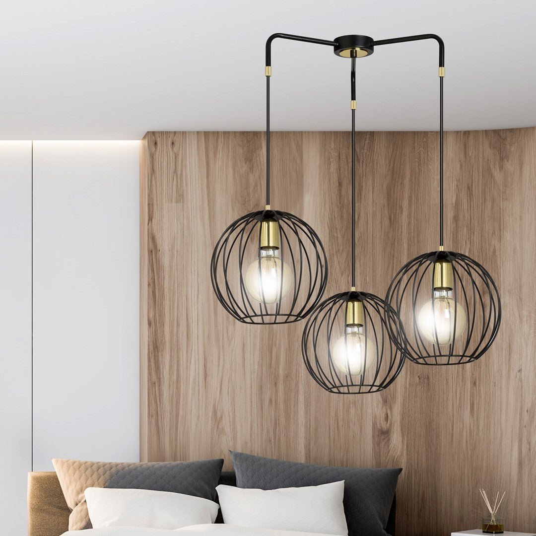 Lampa wisząca ALBIO 3 BLACK nowoczesna, loft, czarno/złota - LAITICA