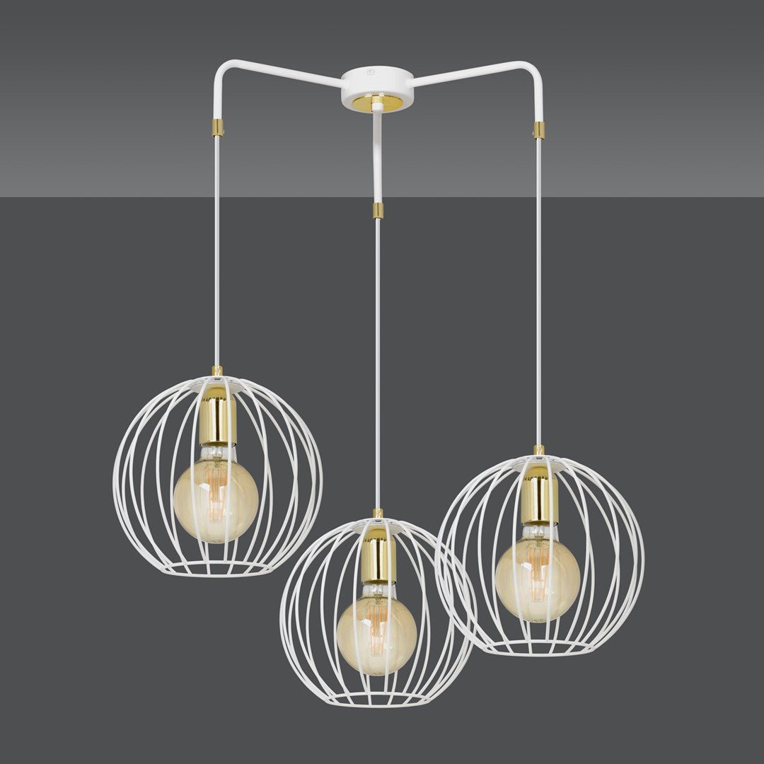 Lampa wisząca ALBIO 3 WHITE nowoczesna, loft, biało/złota - LAITICA