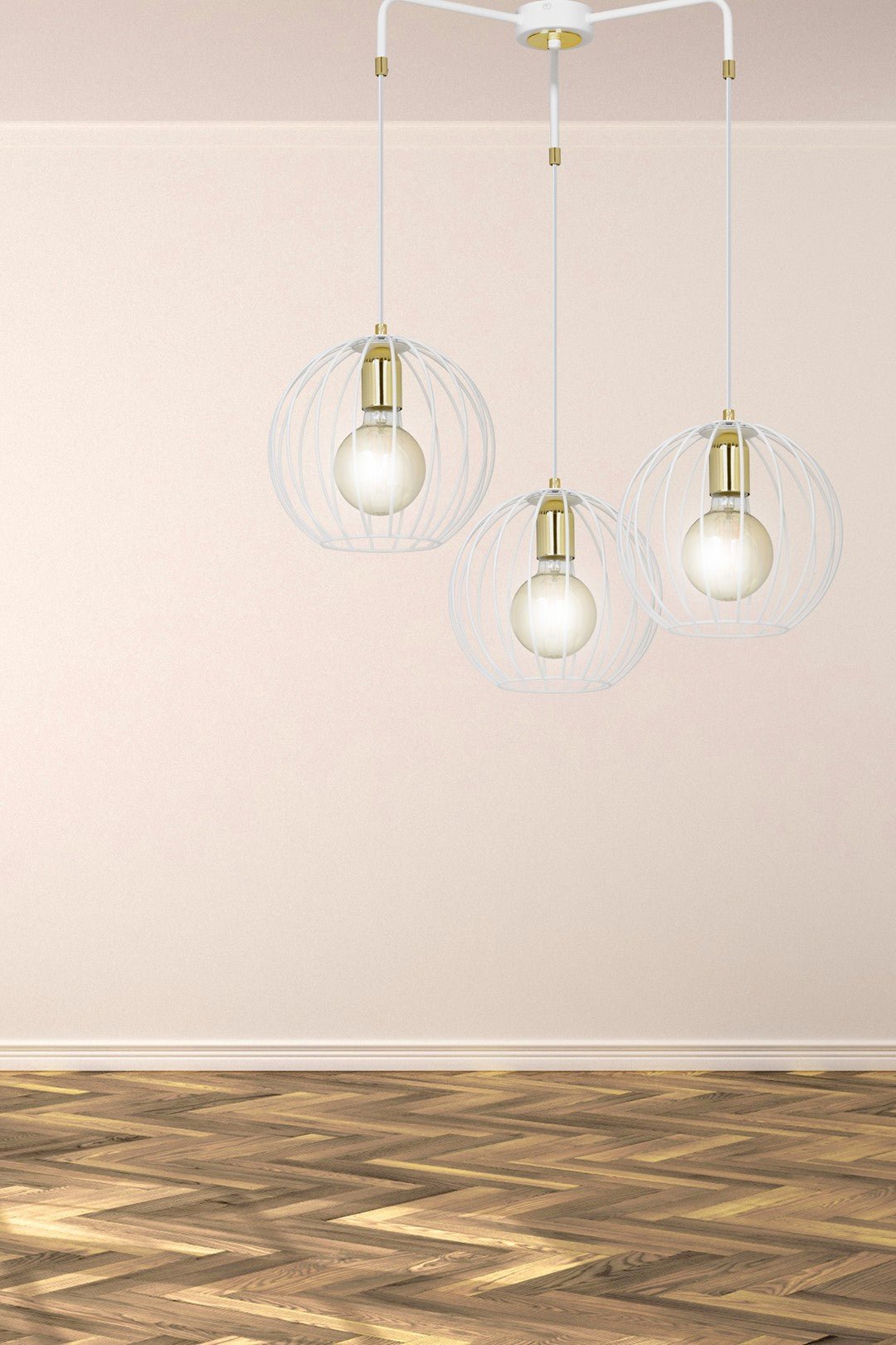 Lampa wisząca ALBIO 3 WHITE nowoczesna, loft, biało/złota - LAITICA