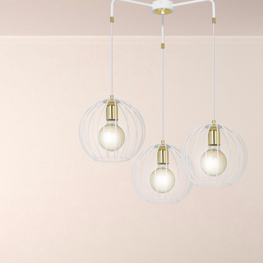 Lampa wisząca ALBIO 3 WHITE nowoczesna, loft, biało/złota - LAITICA