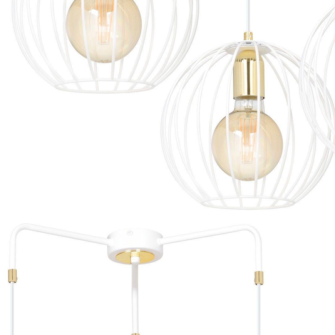 Lampa wisząca ALBIO 3 WHITE nowoczesna, loft, biało/złota - LAITICA